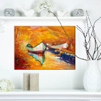 East Urban Home 'Two Boats over Golden Sunset' Print on Wrapped Canvas