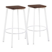 Gracie Oaks Clara Industrial Square Barstool In Antique Metal And Espresso Wood-Pressed Grain Bamboo - Set Of 2