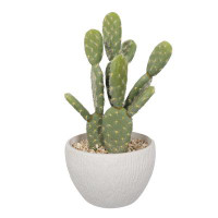 Primrue 10" Artificial Prickly Pear Cactus Plant W/Pot -Green