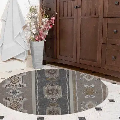 Stylize your bathroom with ournon-slip artisan-designed water-resistant bath rugs.This bath rug feat...