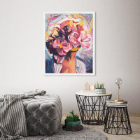 Oliver Gal "Lady With Flowers", Female Flower Bouquet Modern Pink Framed Wall Art Print For Living Room