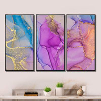 Mercer41 Blue And Purple Abstract Marble Ink Art II - Modern  Wall Art Set Of 3