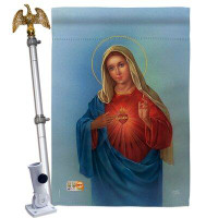 Breeze Decor Sacred Heart Mary - Impressions Decorative Aluminum Pole & Bracket House Flag Set HS103051-BO-02