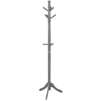 Red Barrel Studio Free Standing Coat Rack Wooden Hall Tree 2 Adjustable Height W/ 9 Hooks Grey
