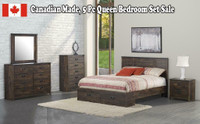 Spring Sale !! Canadian Made, Brownish Rustic 5 Pc Queen Bedroom Set w/Storage