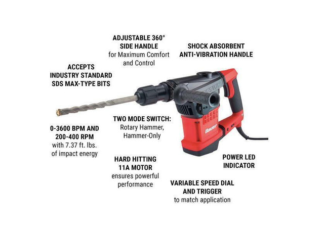 HOC 11RT 11 AMP 1-9/16 INCH SDS MAX TYPE PRO VARIABLE SPEED ROTARY HAMMER + 90 DAY WARRANTY + FREE SHIPPING in Power Tools - Image 2