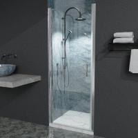 Symple Stuff 72'' W x 30'' H Semi-Frameless Shower Door with Clear Glass