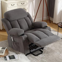 Latitude Run® Grey Power Lift Recliner With Heating, Massage, Usb Port, Side Pocket, And Remote For Elderly