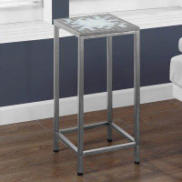 Arlmont & Co. Bryasia Accent Table, Side, End, Plant Stand, Square, Living Room, Bedroom, Metal, Tile, Blue, Grey