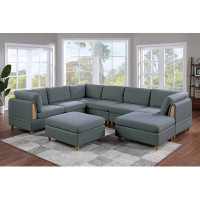 Latitude Run® Living Room Furniture Modular Sectional Set Steel Couch Wedges Armless Chair 7