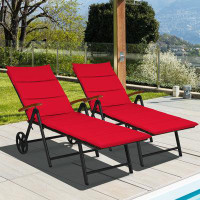 Wildon Home® Patiojoy 2pcs Foldable Beach Sling Chair With 7 Adjustable Positions&cushion Indoor Living Room Chaise Loun