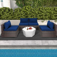 Latitude Run® 5 Pieces Modern Rattan Moon Chair Set Conversation Sofa Set Outdoor Indoor With 28 In Coffee Table And  Cu