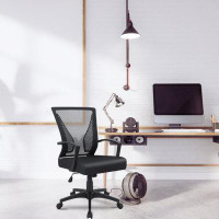 Inbox Zero Black Mid-Back Swivel Office Chair With Lumbar Support, Ergonomic Design