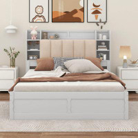 Latitude Run® Wood Queen Size Platform Bed With Storage Headboard, Shelves And 2 Drawers