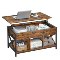 17 Stories Lift Top Coffee Table With Storage Shelf And Hidden Compartments, Rustic Brown And Black