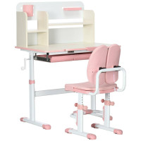 KIDS DESK AND CHAIR SET, HEIGHT ADJUSTABLE STUDENT WRITING DESK &amp; CHAIR WITH ADAPTIVE SEAT BACK