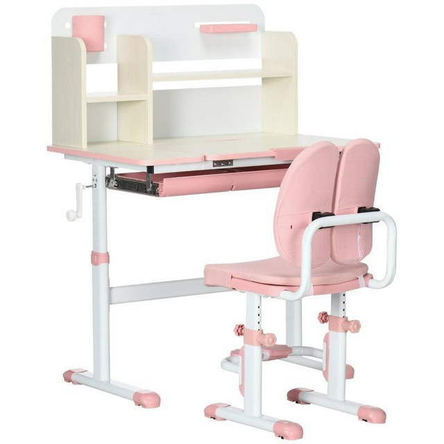 KIDS DESK AND CHAIR SET, HEIGHT ADJUSTABLE STUDENT WRITING DESK &amp; CHAIR WITH ADAPTIVE SEAT BACK in Toys & Games