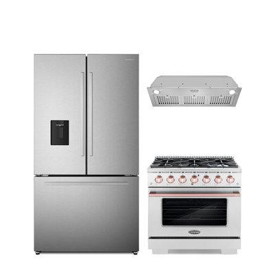 Cosmo Cosmo 3 Piece Kitchen Appliance Package with French Door Refrigerator , 36'' Gas Freestanding Range , and Insert R in Refrigerators