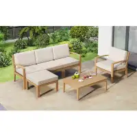 Red Barrel Studio 6-Piece Acacia Wood Frame Patio Sectional Sofa Set With Coffee Table And Removable Cushion For Garden