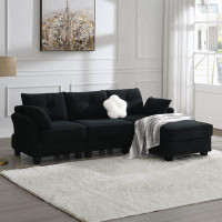 Latitude Run® Modern L-Shaped Teddy Fabric Upholstered Combo Sofa With Storage Footstool