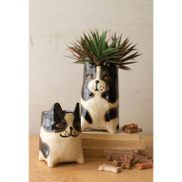 Kalalou Kalalou Set Of 2 Modern Ceramic Dog Planters In Black And White