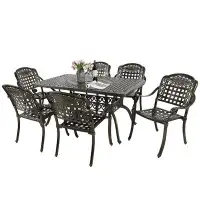 Bloomsbury Market 7-Piece Outdoor Furniture Dining Set, All Weather Cast Aluminum Patio Garden Set With 6 Chairs, 1 Rect