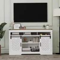 Gracie Oaks Tall Wooden Storage Cabinet White Adjustable 70 Inch Farmhouse Tv Stand Sideboard