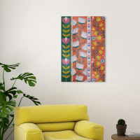Red Barrel Studio "Plants With Flowers", Colourful Boho Floral Pattern Traditional Orange Canvas Wall Art Print For Livi