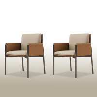 Orren Ellis 33.07" Brown Solid Back Upholstered Arm Chair(Set of 2)