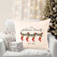 The Holiday Aisle® Custom Christmas Pillow Cover, Family Of Four Stocking Name Throw Pillowcase For Holiday Decor, 1-Pac