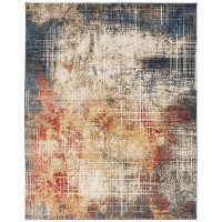 Williston Forge Hitchin Abstract Beige/Blue Area Rug