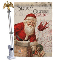 Breeze Decor Antique Santa Holiday - Impressions Decorative Aluminum Pole & Bracket House Flag Set HS114194-BO-02
