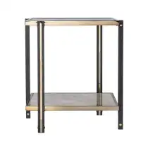17 Stories 24" Champagne Glass And Iron Square Mirrored End Table With Shelf