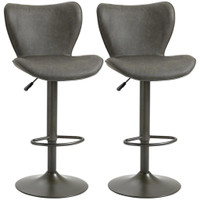 SWIVEL BAR STOOLS SET OF 2, ADJUSTABLE COUNTER HEIGHT BAR STOOLS WITH ROUND STEEL BASE, FOOTREST, DARK GREY