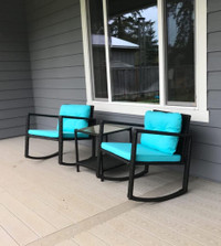 Outdoor 3 Piece Patio Wicker Rocking Chairs and Glass Table Set