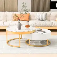 Everly Quinn Loana Round Nesting Coffee Table Set With Drawers