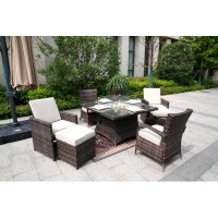 Ebern Designs Amayia 6 - Person 47'' Long Fire Pit Table Dining Set With Cushions