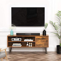 17 Stories Retro TV Stand With Storage For Tvs Up To 55 In, Rustic Brown TV Stand For Media, Mid Century Modern TV Stand