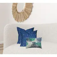HomeRoots Set Of Three 20" X 20" Blue And White Blown Seam Floral Throw Indoor Outdoor Pillow