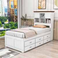 Alcott Hill Calletano 3 Drawers Wood Bookcase Bed with Trundle