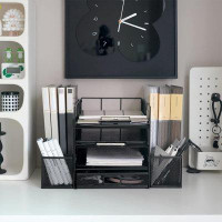 Inbox Zero Desk Organizer With 2 File Holders, 4-Tier Paper Letter Tray Organizers And Storage With Drawer & 2 Pen Holde