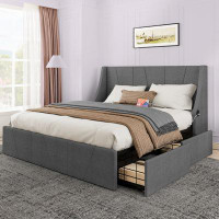 Wade Logan Begum Tufted Upholstered Wingback Storage Bed with Built-in USB Port