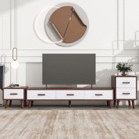 George Oliver U-can 3 Piece Tv Stand Set, Tv Stand And 2 End Tables With Drawers, Embossed Patterns, Living Room Furnitu