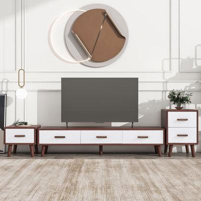 George Oliver U-can 3 Piece Tv Stand Set, Tv Stand And 2 End Tables With Drawers, Embossed Patterns, Living Room Furnitu in TV Tables & Entertainment Units