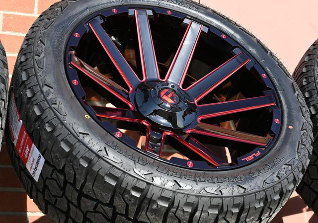 $3850 (5pcs) Rim Tire Package jeep Wrangler Rubicon Shara 22x10 -18 (5Rim5Sensor5Tire) 33x12.5R22 1745 Red Fuel Contra in Tires & Rims in Toronto (GTA) - Image 4