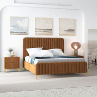 Everly Quinn Kelii Mid-Century Modern Upholstered Platform Bed In Grey