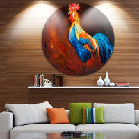 Made in Canada - Design Art 'Blue and Orange Rooster' Painting Print on Metal