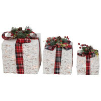 Northlight Seasonal Set Of 3 Lighted Red Plaid Gift Boxes Outdoor Decorations