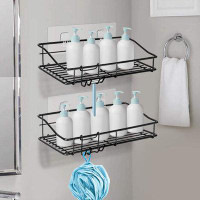 Rebrilliant 2 Pack Shower Caddy Shelf Storage Rack Adhesive Without Drilling Stainless Steel With Hooks