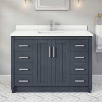 Jack - 48, 60 & 75 In Bathroom Vanity/ Quartz CT & Drawer Organizer in 3 Finishes (Navy Blue, Pepper Grey or White) ABSB
